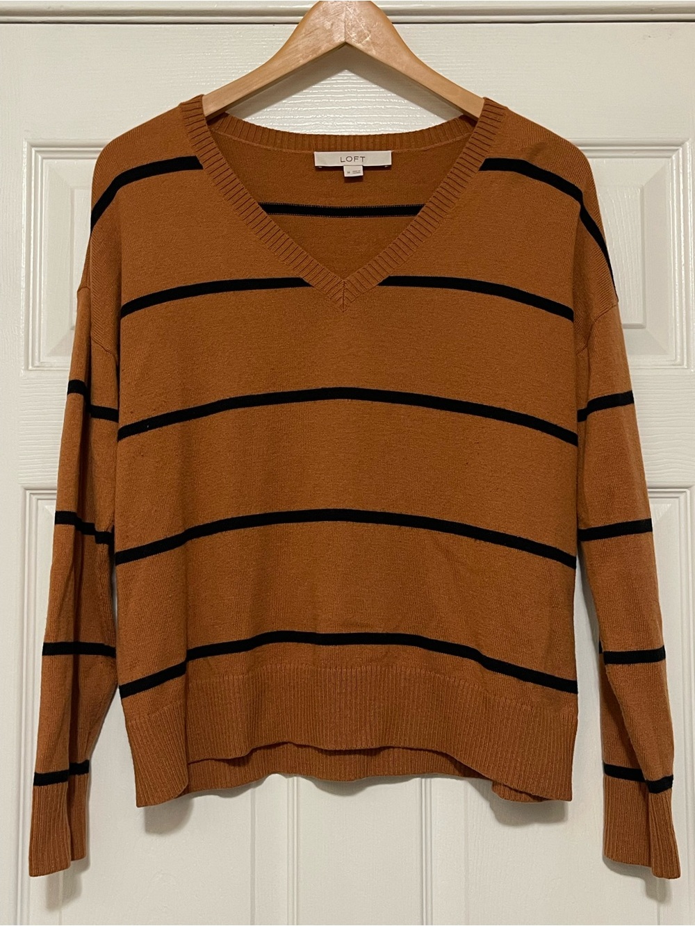 LOFT women’s  V-Neck Striped Sweater - Brown/Black